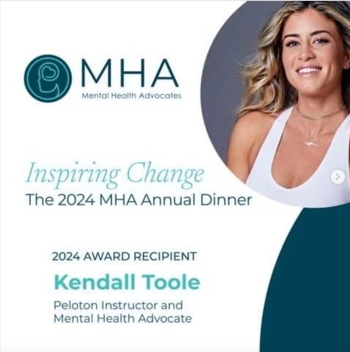 Mental Health Association's Instagram post announcing Kendall Toole is 2024 Advocacy Awardee. Image credit MHA social media.
